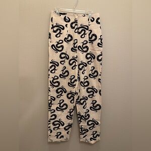 black and white snake linen pants